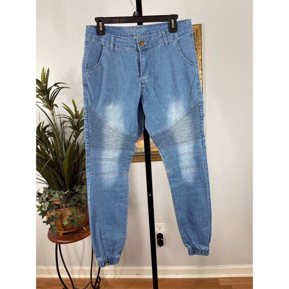 Jeans Biker Denim Men's Medium Blue Stretch‎ Medium Wash Moto Core Streetwear